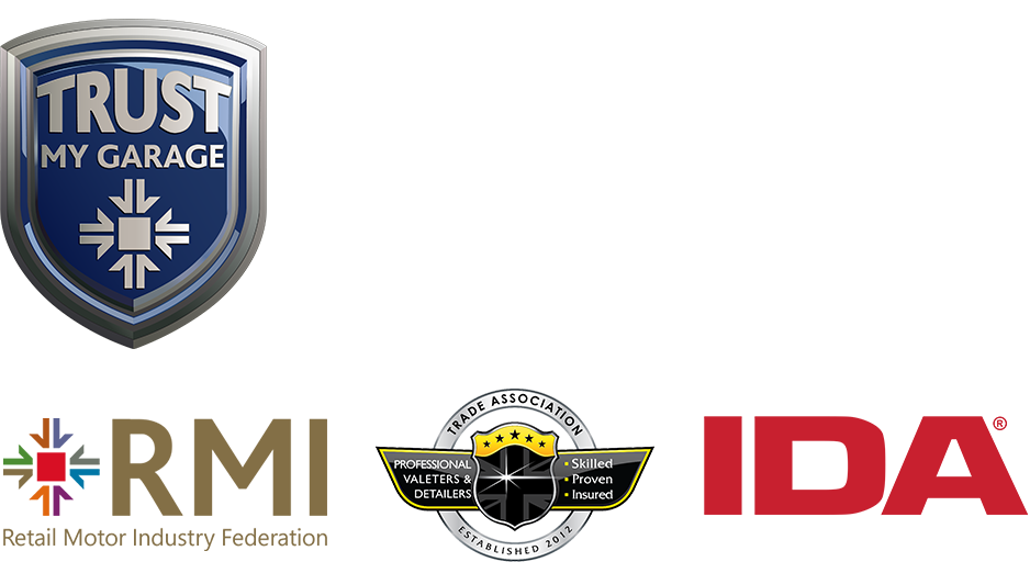Trust My Garage, Approved Code Scheme, Retail Motor Industry Federation, Professional Valeters and Detailers, and International Detailing Association member logos