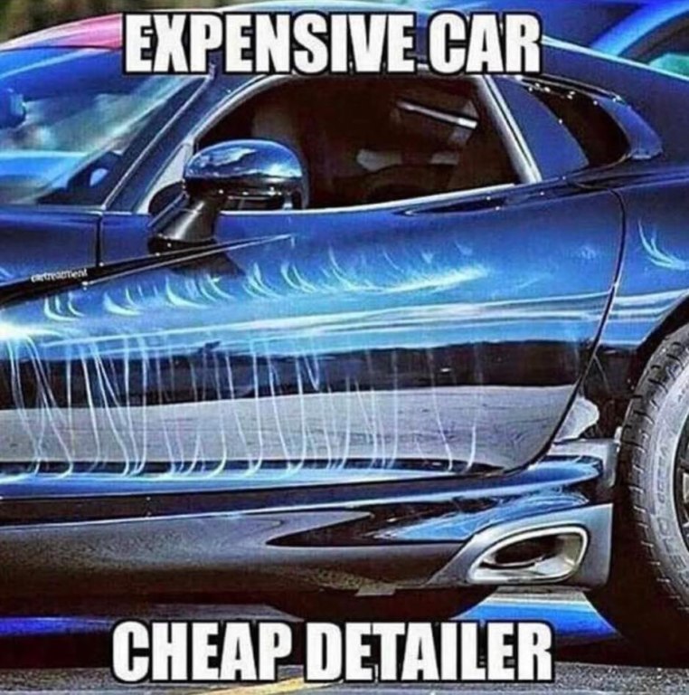 Detailer meme showing holograms on a car's paintwork.