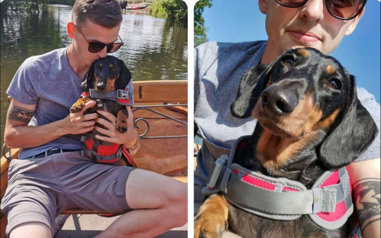Matt with sausage dog Dougie.