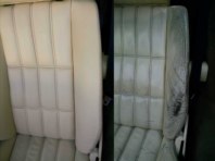 Ferrari leather seat before and after refurbishment.