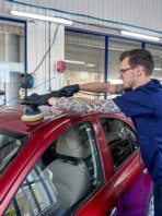 Matt Machine Polishing the roof of a car prior to ceramic coating.