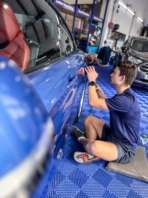 Machine polishing to remove scratches.