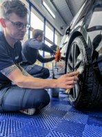 Mat and Tom detailing a BMW which was in for a refresh -- ceramic coated the year previously.