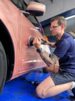 Matt machine polishing a six stage buff.