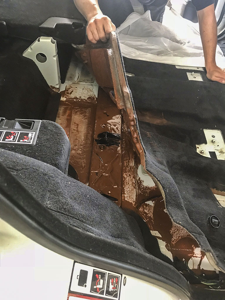 Fence paint spilled in car boot