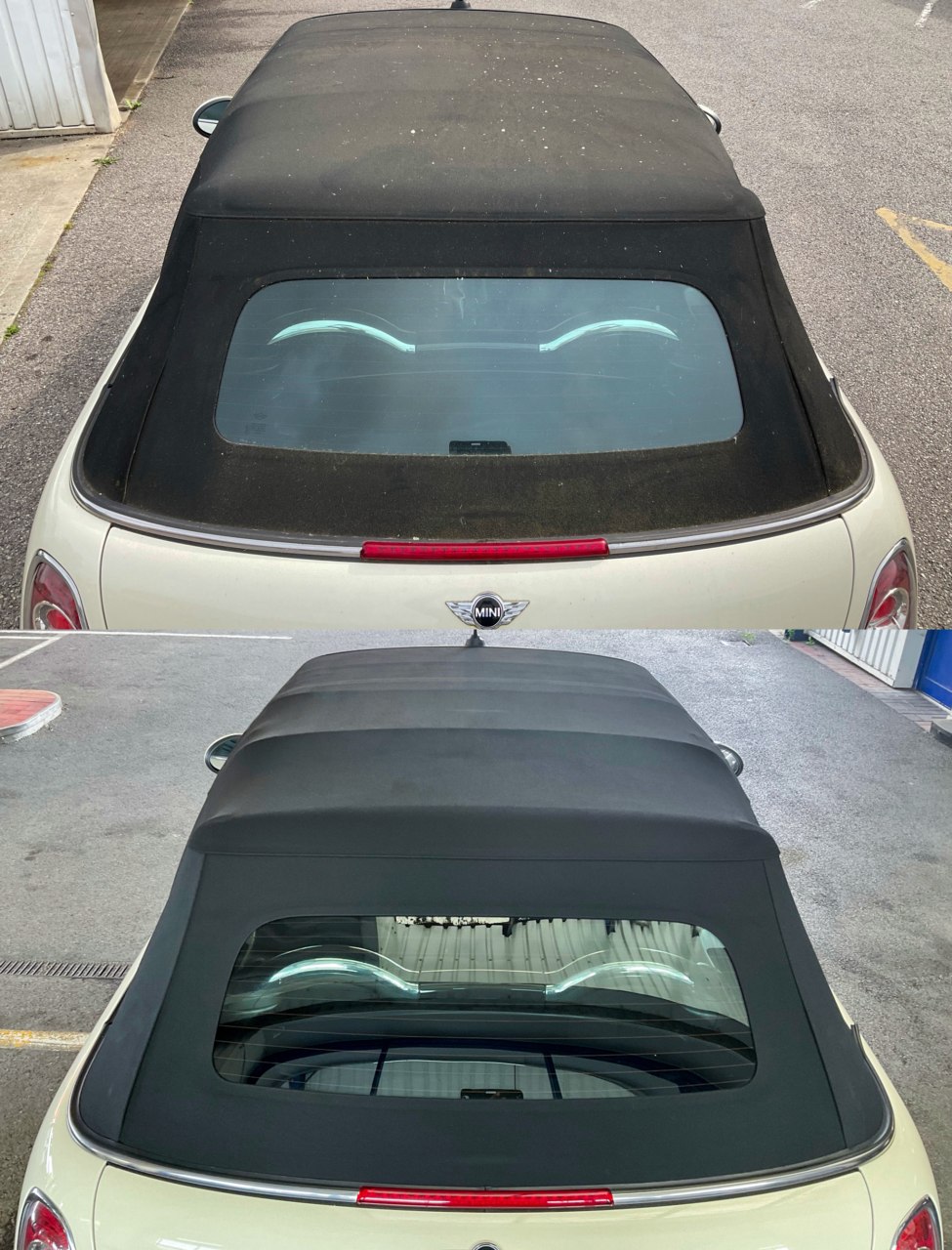 Before and after photos of mini roof clean